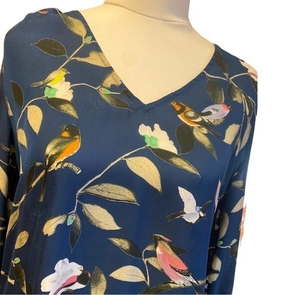 Zara M Bird print satin blouse work wear formal shirt - Picture 2 of 8